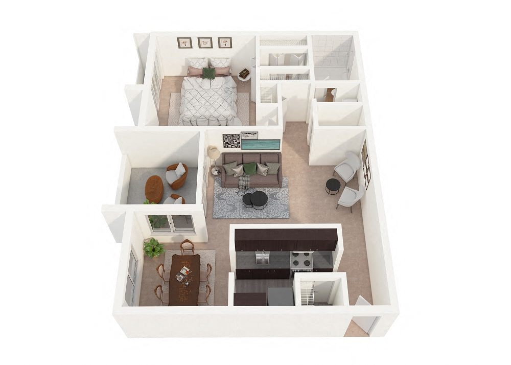 Aspen Hill Apartments - One Bedroom Deluxe Floor Plan Picture